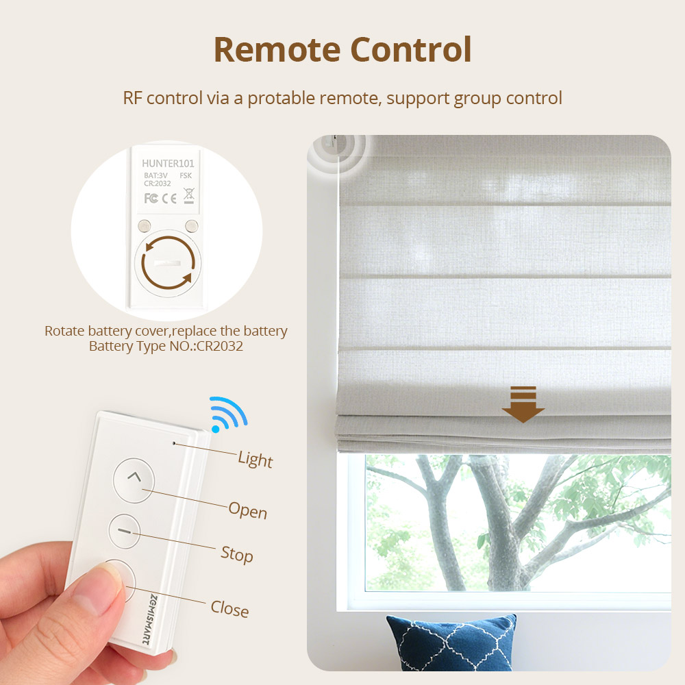 Zemismart Zigbee Roller Blinds Built-in-Battery Motor Solar Panel