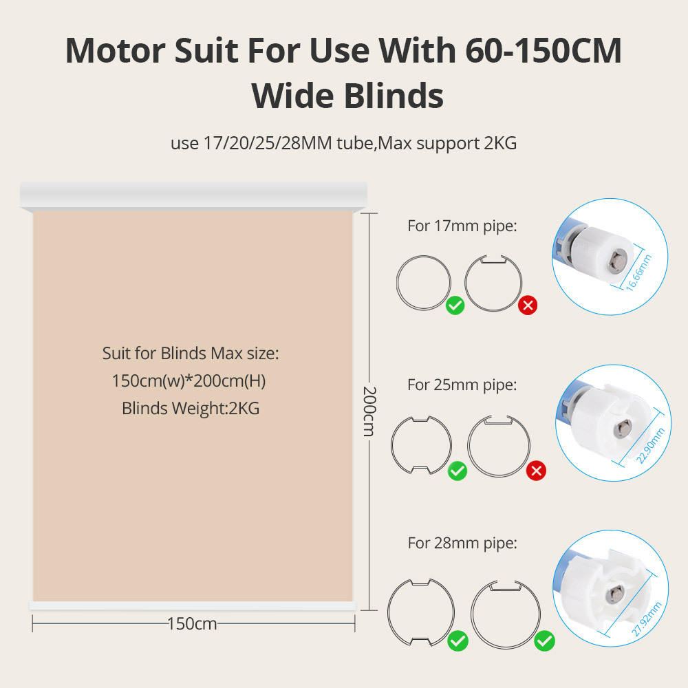 Zemismart Zigbee Roller Blinds Built-in-Battery Motor Solar Panel Optional for 17mm 25mm 28mm Tube works with Tuya Alexa Google Assistant