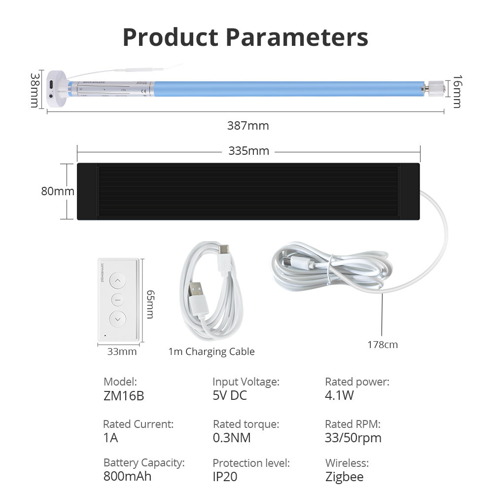 Zemismart Zigbee Roller Blinds Built-in-Battery Motor Solar Panel Optional for 17mm 25mm 28mm Tube works with Tuya Alexa Google Assistant