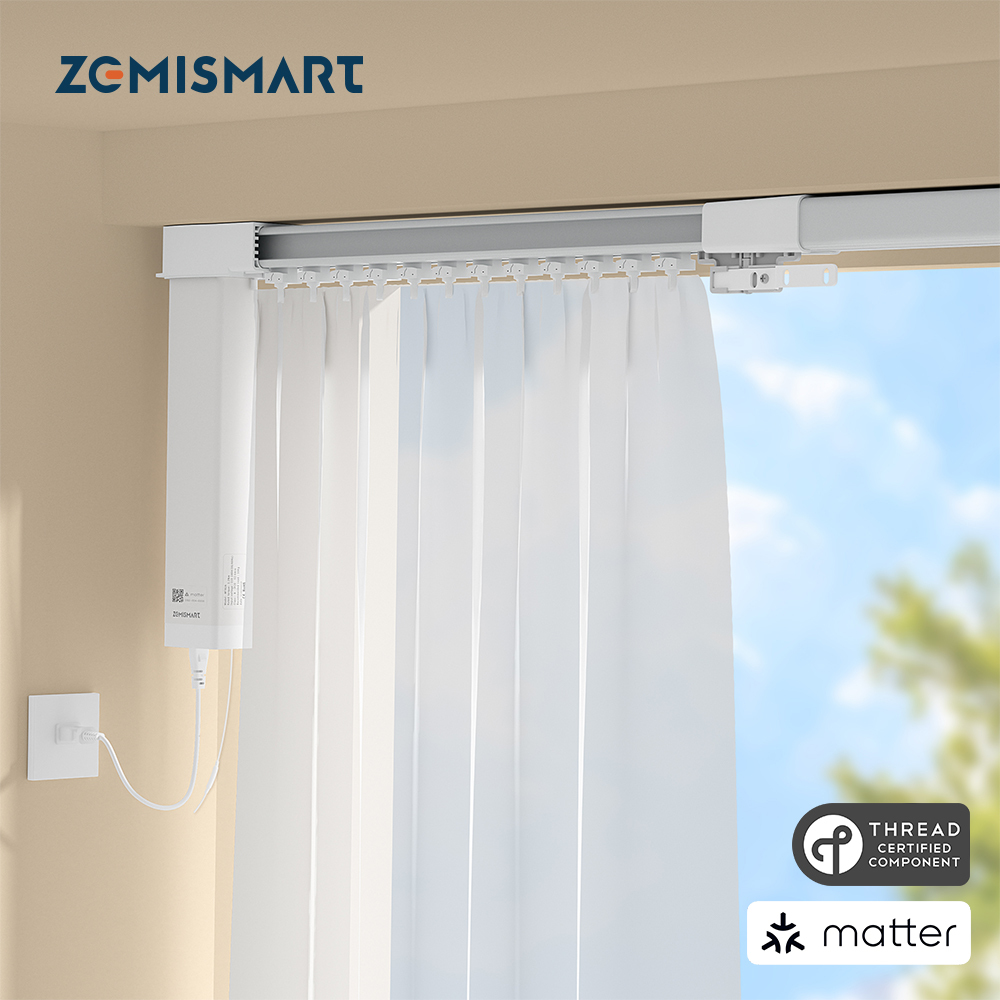 Zemismart Matter Thread Electric Retractable Curtain Track and Smart Motor Homekit SmartThings Home Assistant Alexa Google Home