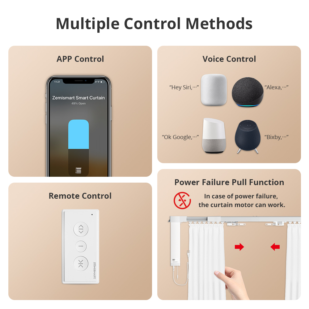 Zemismart Matter Thread Electric Retractable Curtain Track and Smart Motor Homekit SmartThings Home Assistant Alexa Google Home