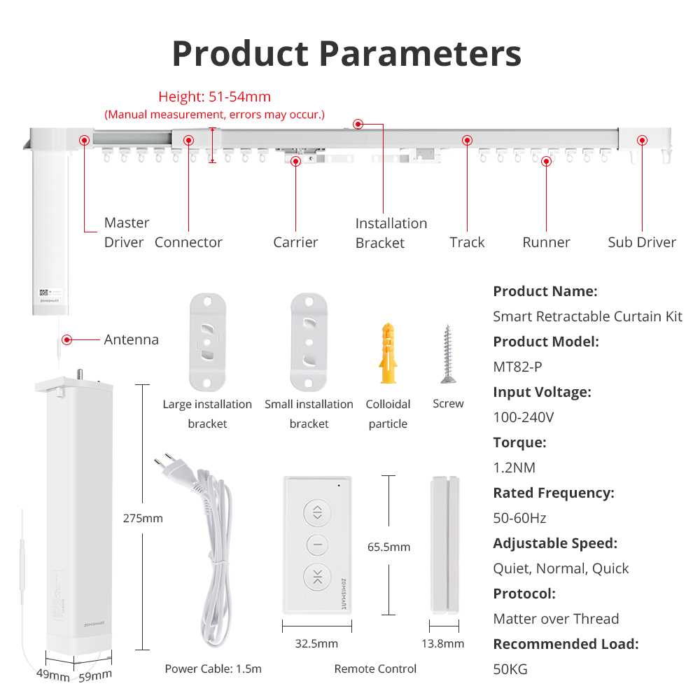Zemismart Matter Thread Electric Retractable Curtain Track and Smart Motor Homekit SmartThings Home Assistant Alexa Google Home