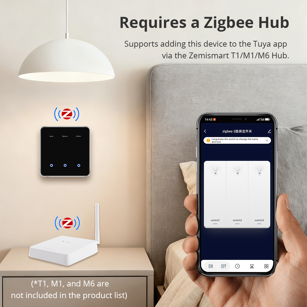 Zemismart Screen Light Switch DIY Name EU Type Switch with Display Screen Black Color Touch Panel Works with Tuya Smart App