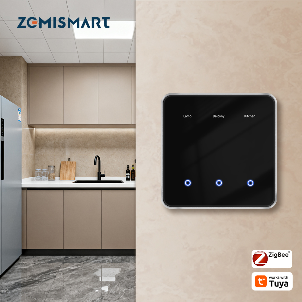 Zemismart Screen Light Switch DIY Name EU Type Switch with Display Screen Black Color Touch Panel Works with Tuya Smart App