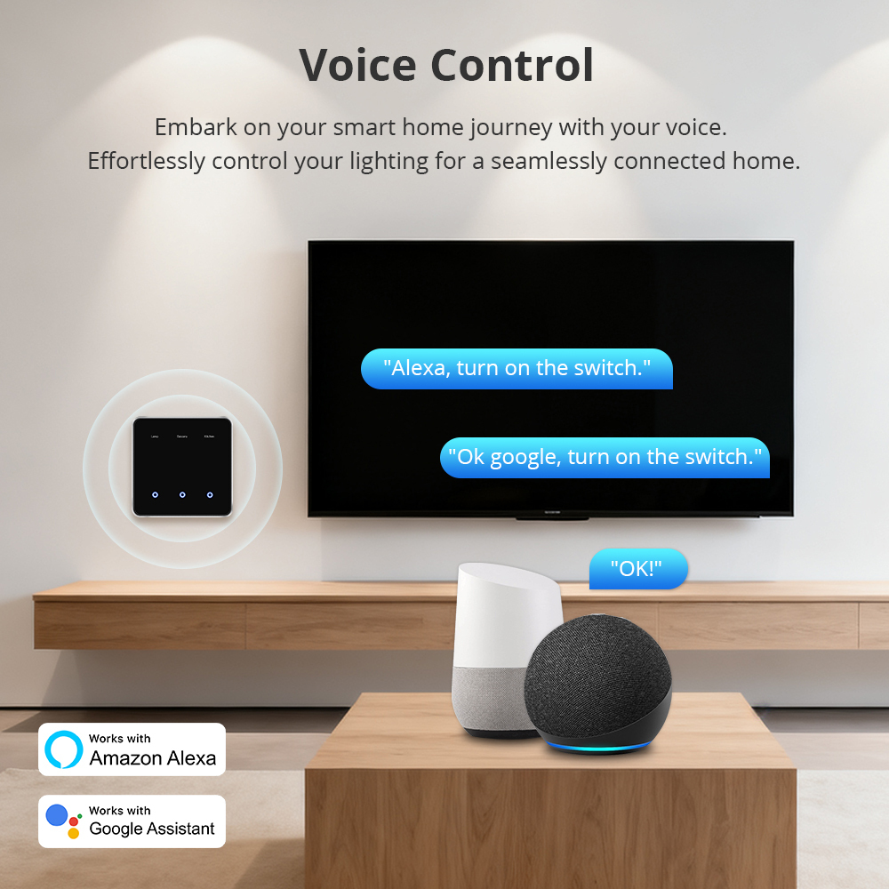 Zemismart Screen Light Switch DIY Name EU Type Switch with Display Screen Black Color Touch Panel Works with Tuya Smart App