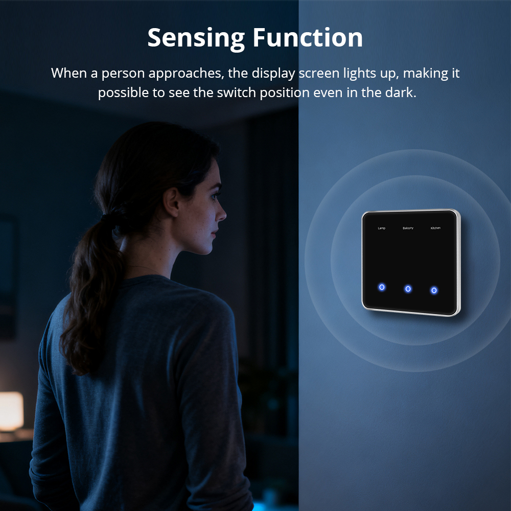 Zemismart Screen Light Switch DIY Name EU Type Switch with Display Screen Black Color Touch Panel Works with Tuya Smart App