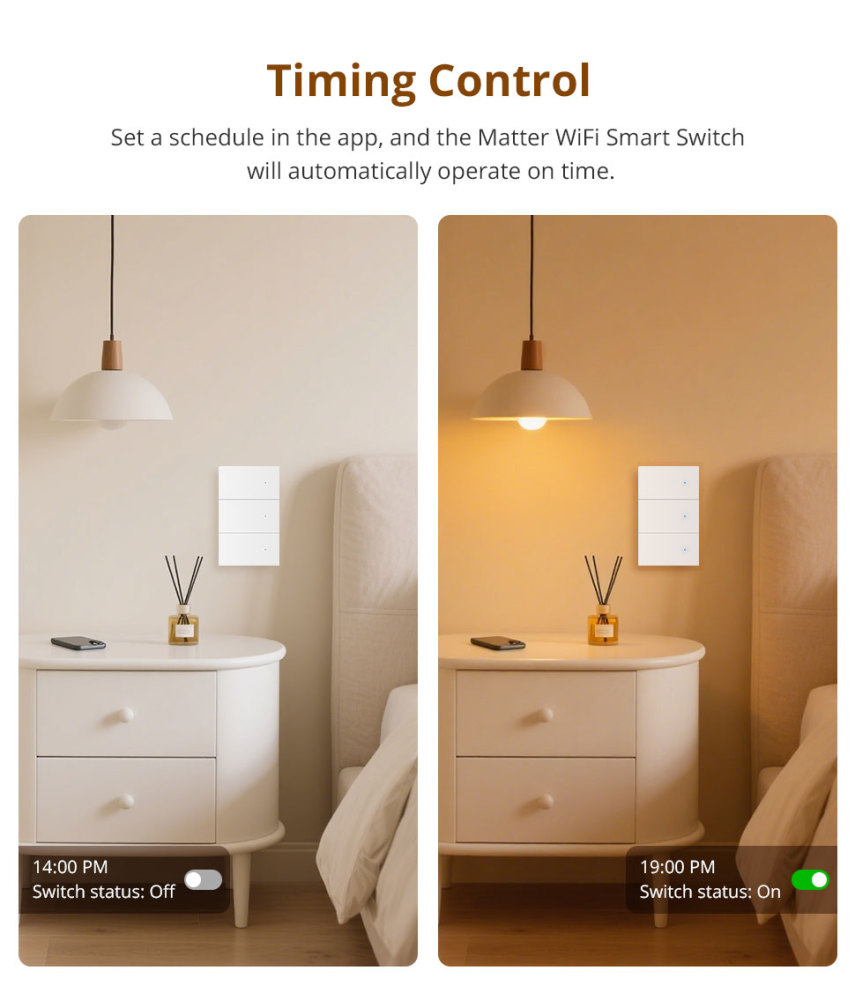 Zemismart Matter over Wifi Neutral Switch White Color with Plactic Material Compatible HomeKit Google Home SmartThings App Control