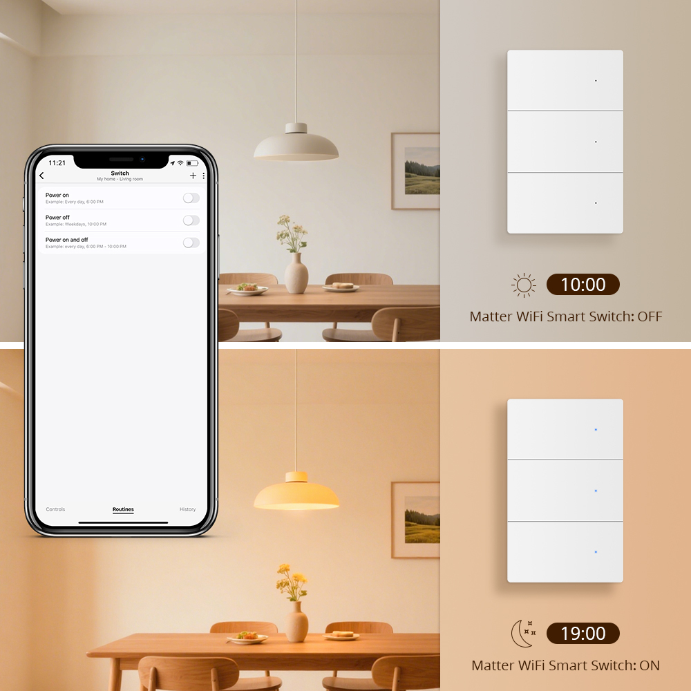 Zemismart Matter over Wifi Neutral Switch White Color with Plactic Material Compatible HomeKit Google Home SmartThings App Control