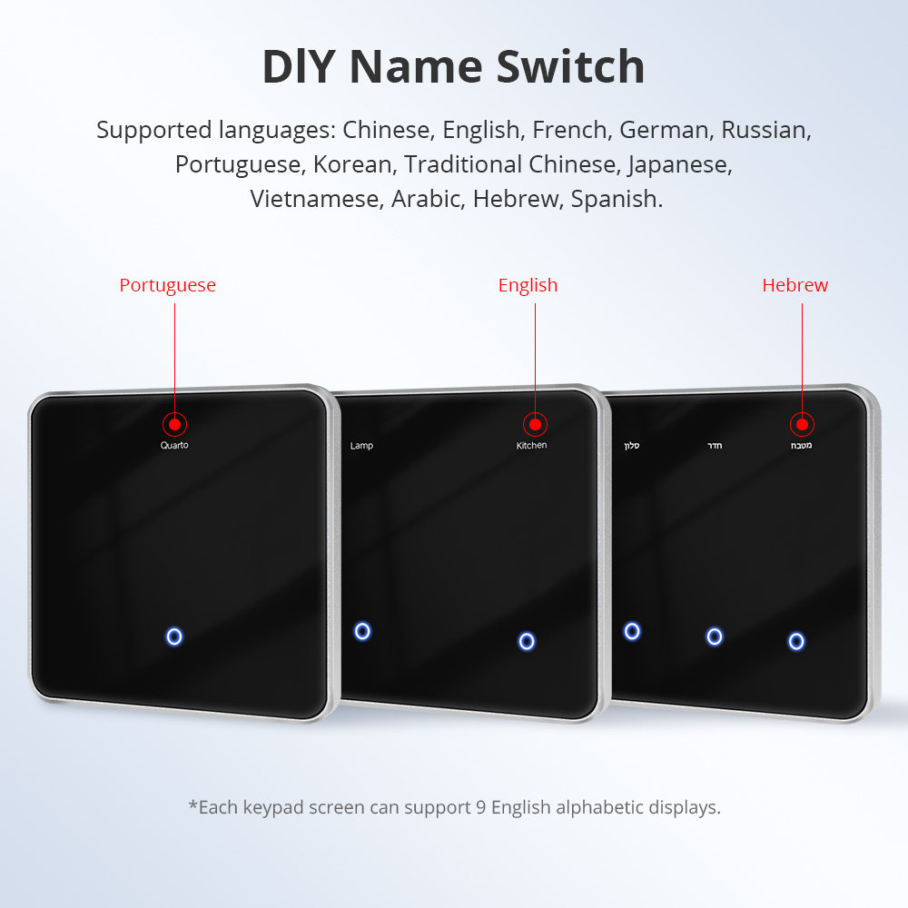 Zemismart Screen Light Switch DIY Name EU Type Switch with Display Screen Black Color Touch Panel Works with Tuya Smart App