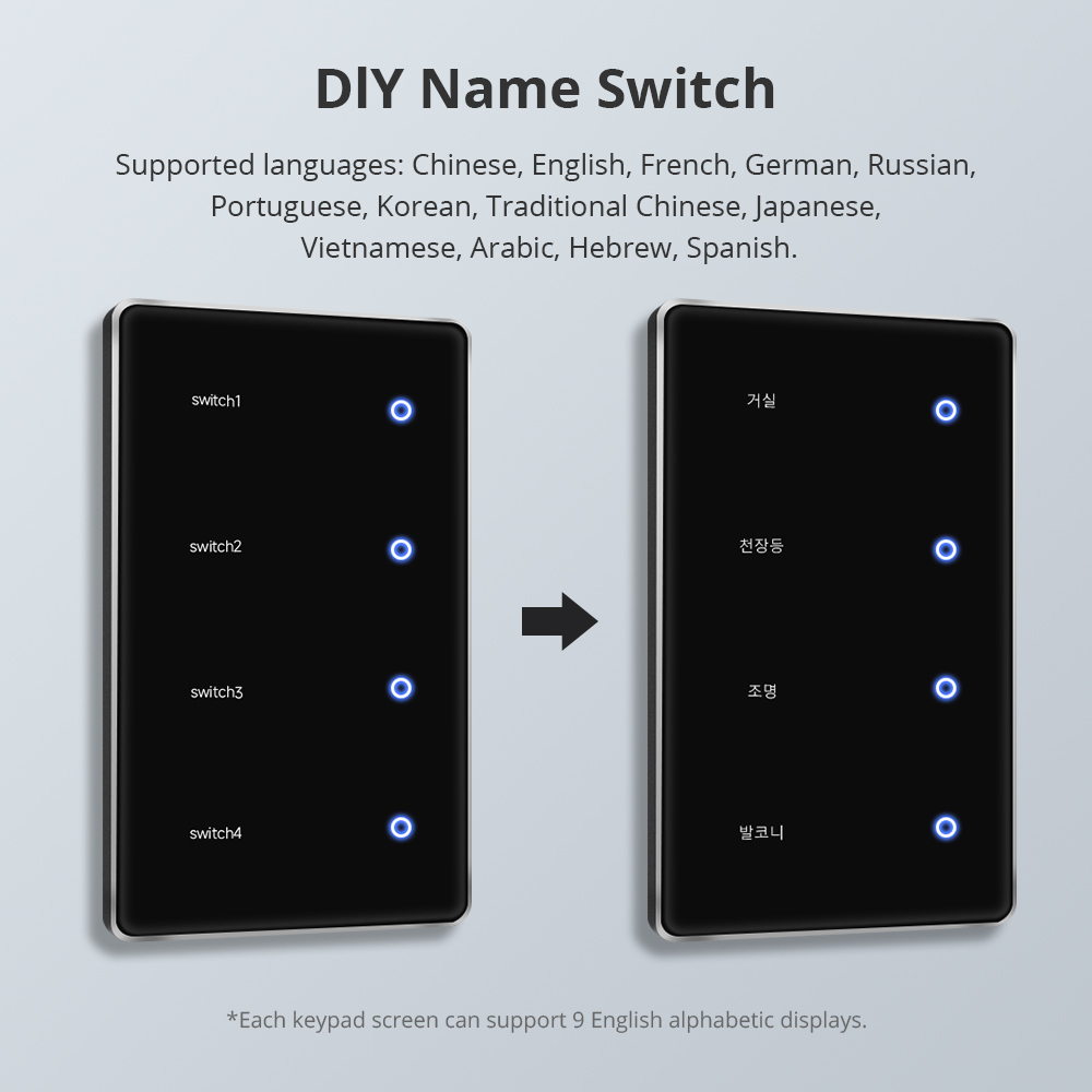 Zemismart Zigbee Light Switch DIY Name Switch with Display Screen Black Color Touch Panel Works with Tuya Smart App