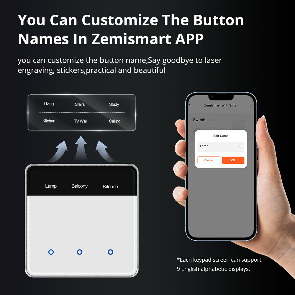 Zemismart Matter over Wifi Smart Home Products DIY Name Switch Display Screen Light Touch Switch Google Home HomeKit SmartThings App Control