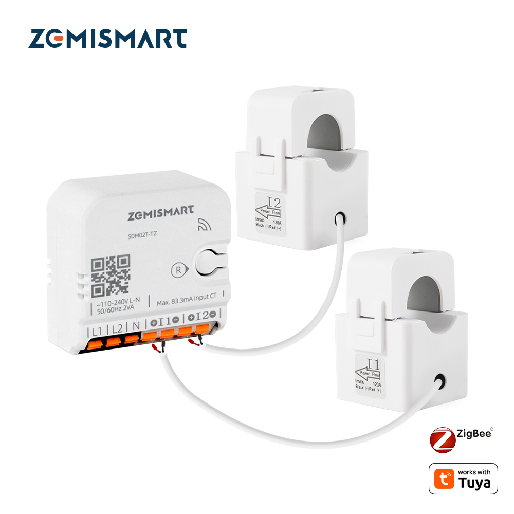 Zemismart Zigbee 2 Phase Smart Energy Meter Max 120A with 2 clamps works with Tuya measuring Alarm function Monitor 110v-240v