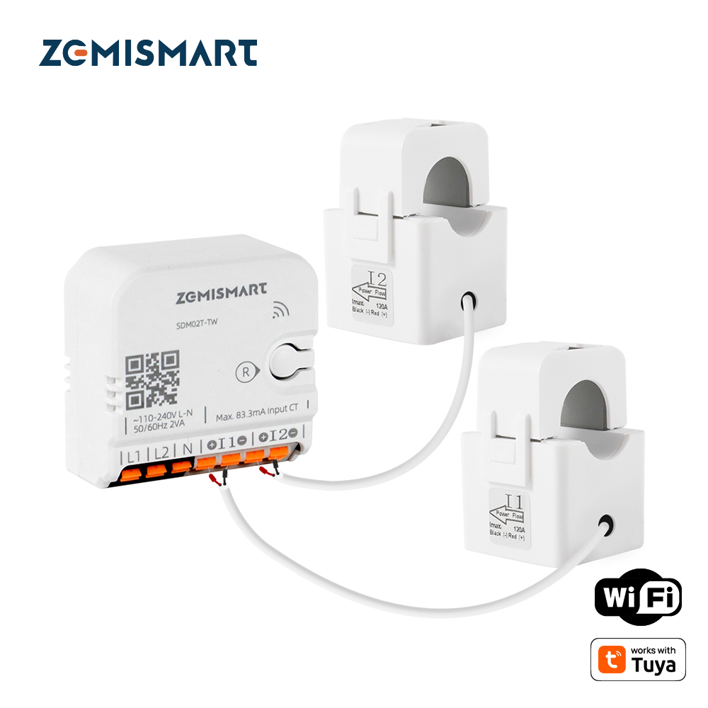 Zemismart Wifi 2 Phase Smart Energy Meter Max 120A with 2 clamps works with Tuya measuring Alarm function Monitor 110v-240v