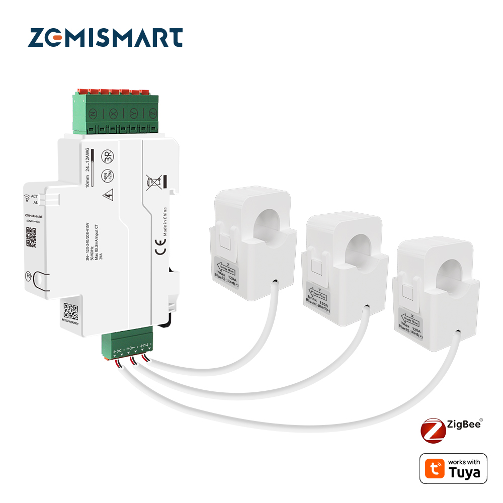 Zemismart Tuya Zigbee 3 Phase Smart Energy Meter Max 120A with 3