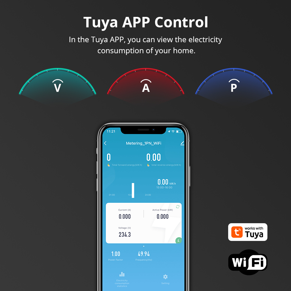 Zemismart WiFi Real-time Smart Energy Monitor Electric Energy Meter works with Tuya Smart Life App Home Assisstant 110V 240V