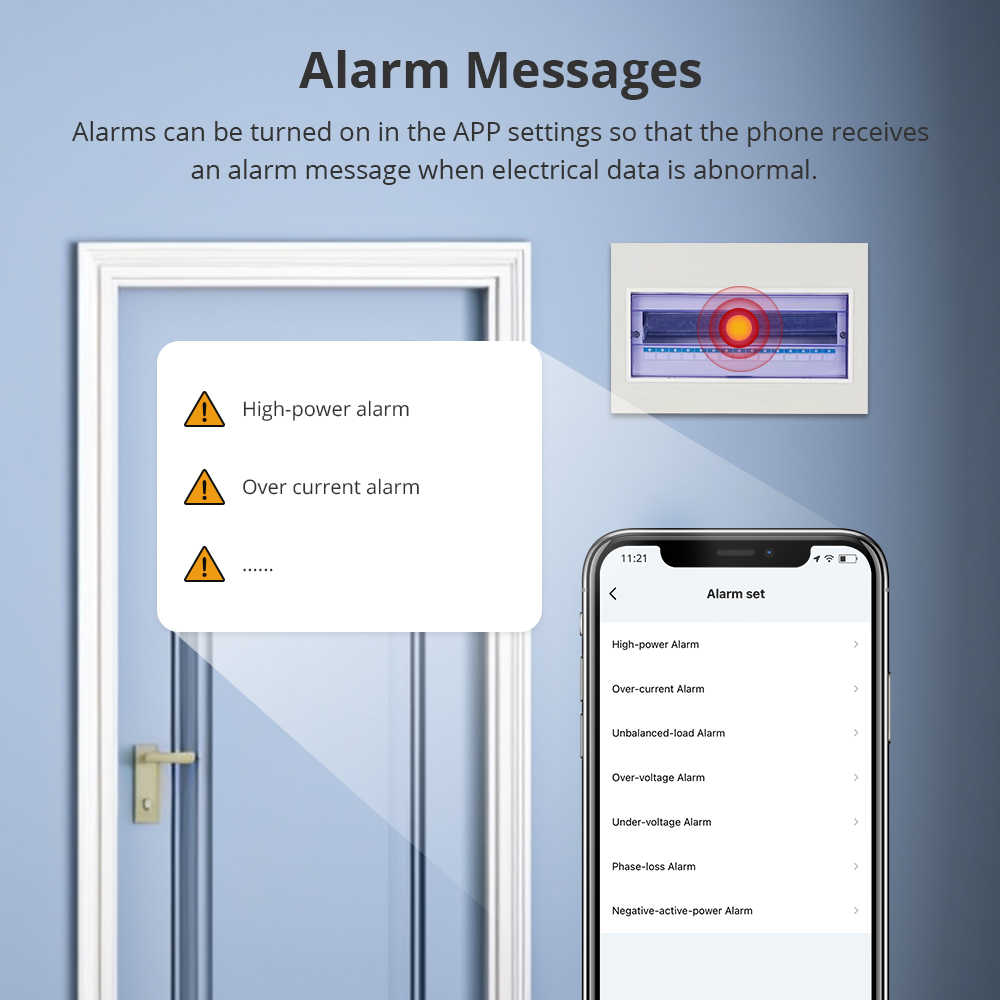 Zemismart Wifi 2 Phase Smart Energy Meter Max 120A with 2 clamps works with Tuya measuring Alarm function Monitor 110v-240v