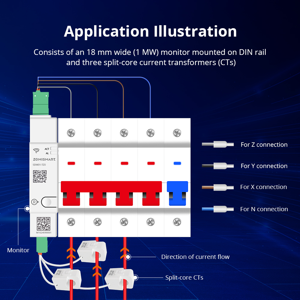 Zemismart Zigbee 3 Phase Smart Energy Meter Max 120A with 3 clamps works with Tuya measuring Alarm function Monitor 110v-240v