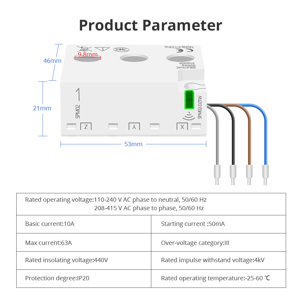 Zemismart 3 Phase WiFi Energy Meter Smart Power Consumption Monitor Max 63A Measure Alarm 208V 415V works with Tuya Smart Life App