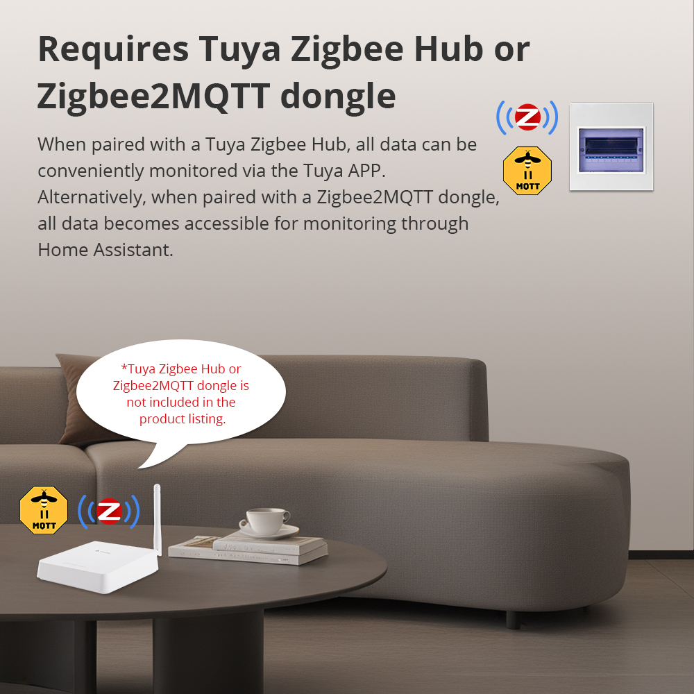 Zemismart Zigbee 2 Phase Smart Energy Meter Max 120A with 2 clamps works with Tuya measuring Alarm function Monitor 110v-240v