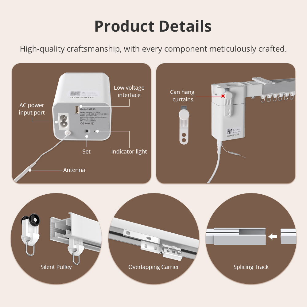 Zemismart Matter Over Thread Slide Curtain Smart HomeKit SmartThings Google Home APP Control by Siri Voice Control