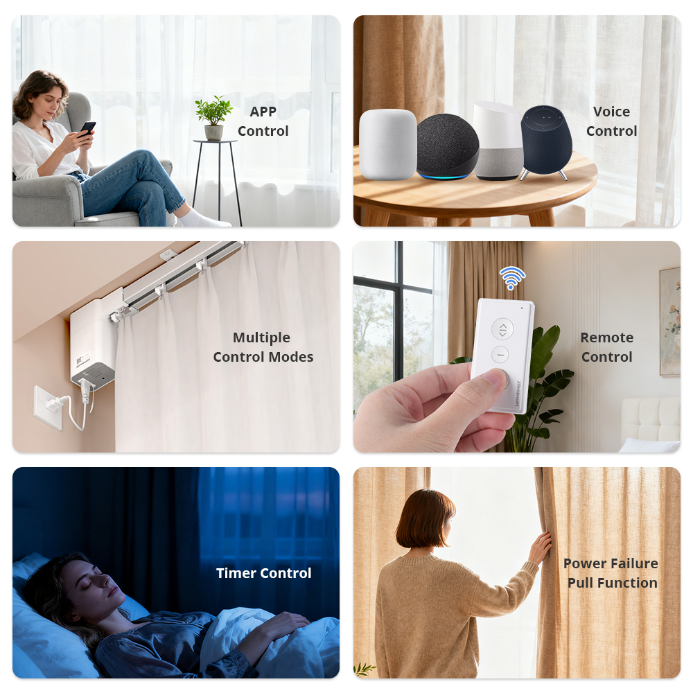 Zemismart Matter Over Thread Slide Curtain Smart HomeKit SmartThings Google Home APP Control by Siri Voice Control