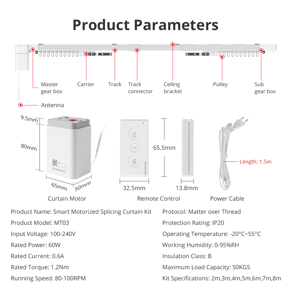 Zemismart Matter Over Thread Slide Curtain Smart HomeKit SmartThings Google Home APP Control by Siri Voice Control