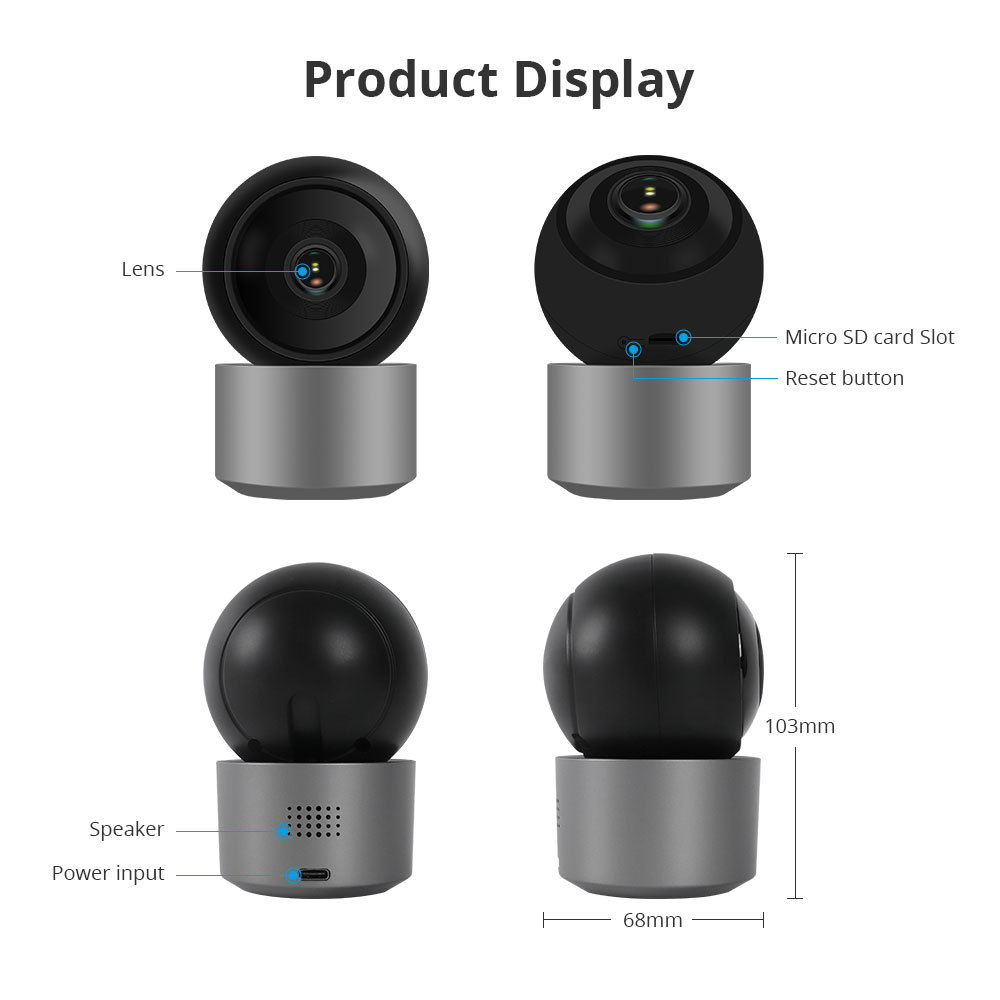 Zemismart Wifi  AI Smart Camera 4MP HD Image Powered works with Tuya Home Monitoring Pet Child Detection