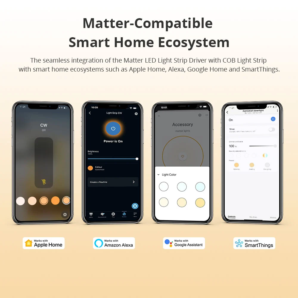Matter Led Controller Zemismart Matter Over WiFi CW Led Strip Light Controller with COB Light ...