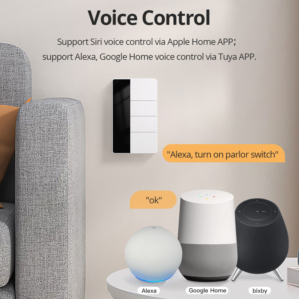 Zemismart DIY Name Smart Wall Switch Push Button 1 2 3 4 Gangs works with Tuya US Switch Smart Life Alexa Google Home SAA