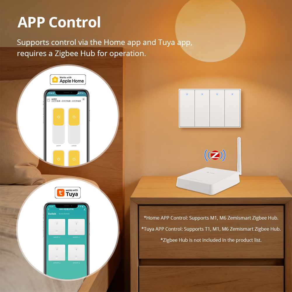 Zemismart Tuya Zigbee Neutral Push Switch Wall Light Switches 1 2 3 4 Gangs White Black Interruptor Alexa Google Home Smartthings Control Anatel KC