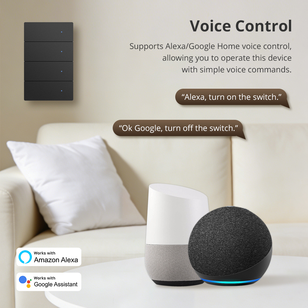 Zemismart Zigbee Neutral Switch Black Color with Aluminum Alloy Material 1 2 3 4 gangs works with Tuya HomeKit Google Home via M6 hub