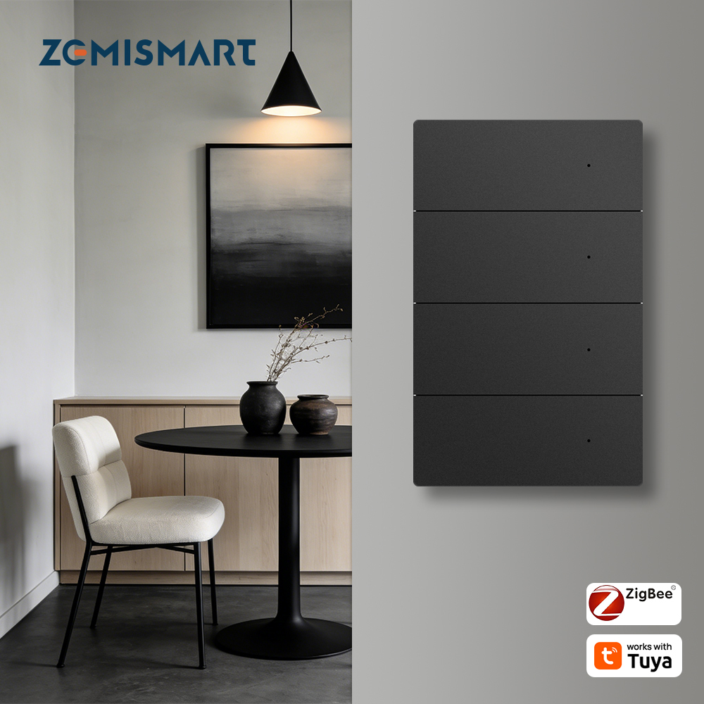 Zemismart Zigbee Neutral Switch Black Color with Aluminum Alloy Material 1 2 3 4 gangs works with Tuya HomeKit Google Home via M6 hub