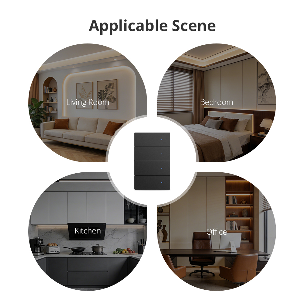 Zemismart Zigbee Neutral Switch Black Color with Aluminum Alloy Material 1 2 3 4 gangs works with Tuya HomeKit Google Home via M6 hub