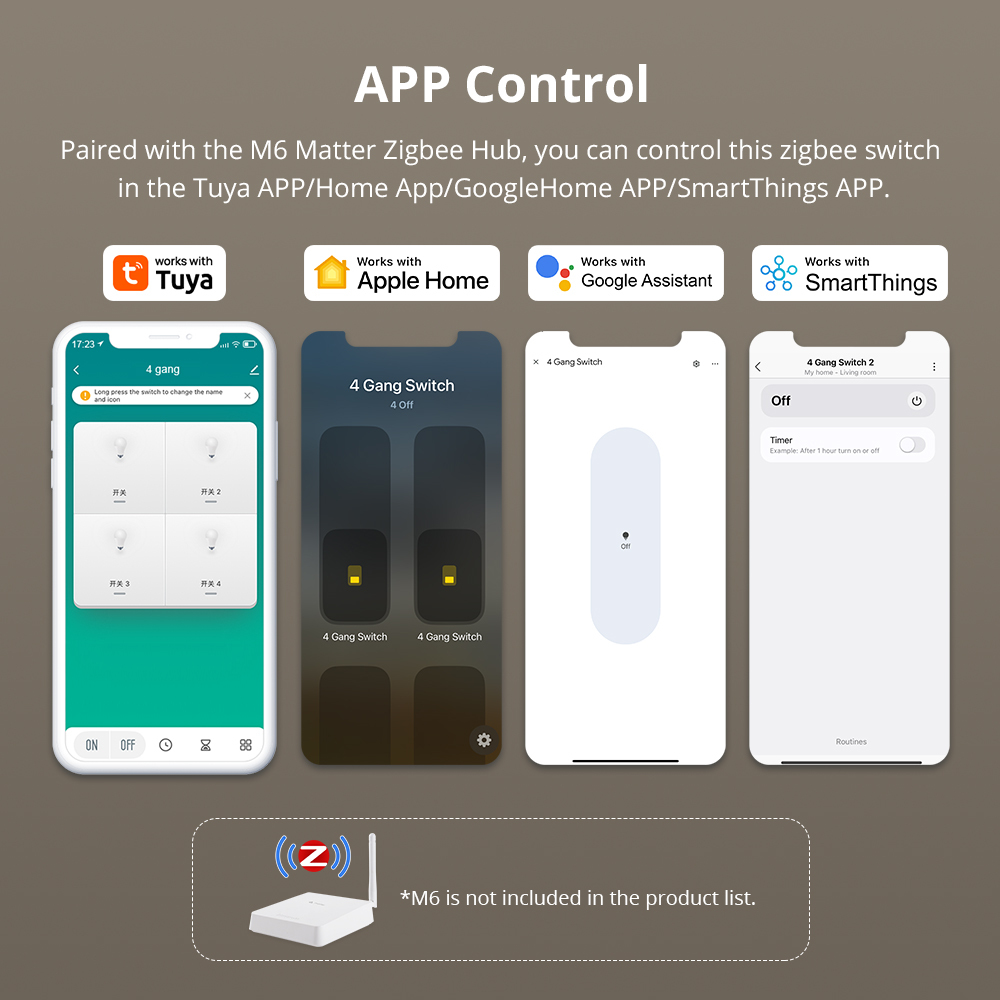 Zemismart Zigbee Neutral Switch Black Color with Aluminum Alloy Material 1 2 3 4 gangs works with Tuya HomeKit Google Home via M6 hub