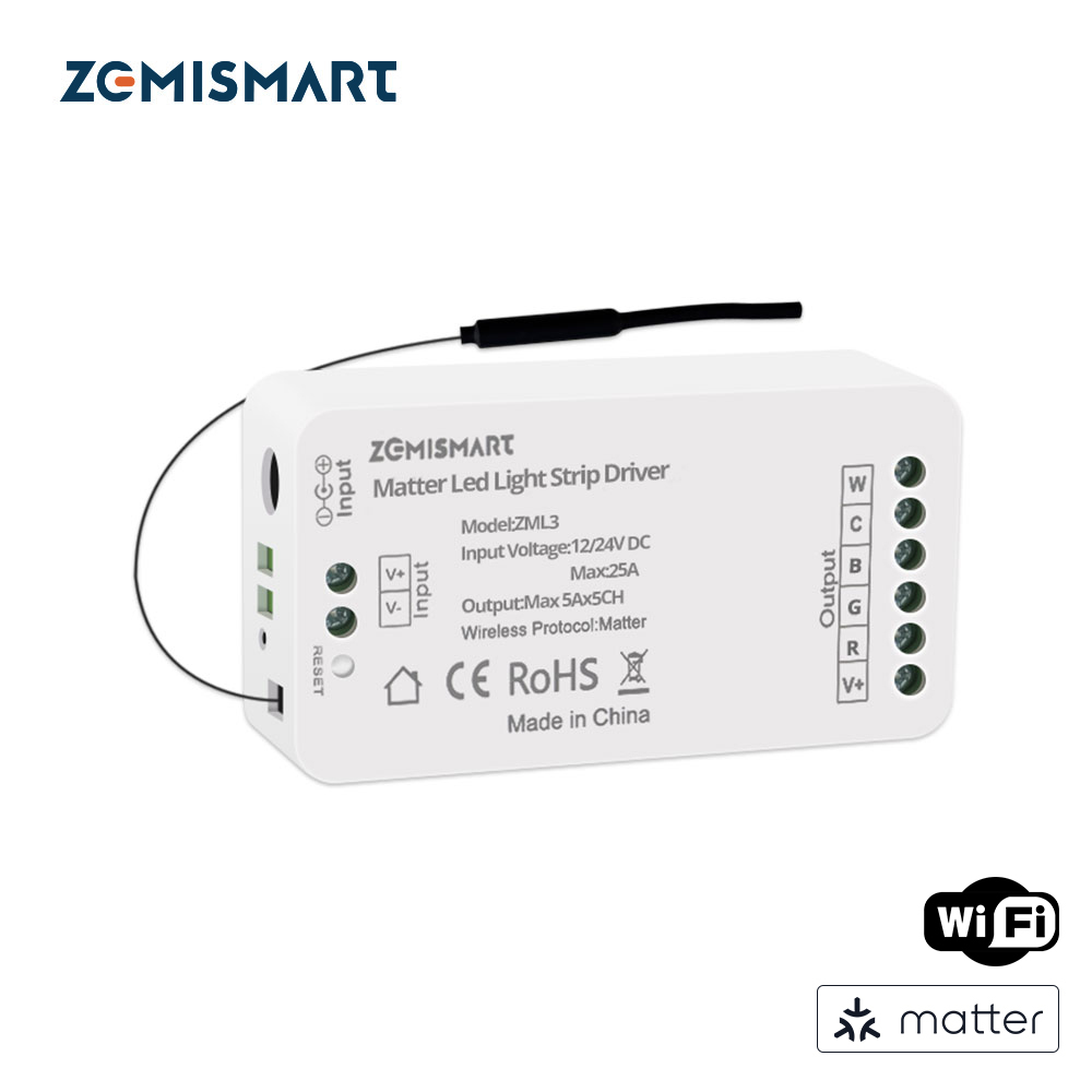 Zemismart Matter Over WiFi Led Strip Light Controller RGBCW Smart Led Driver Support Smartthings Alexa Google Home App Control