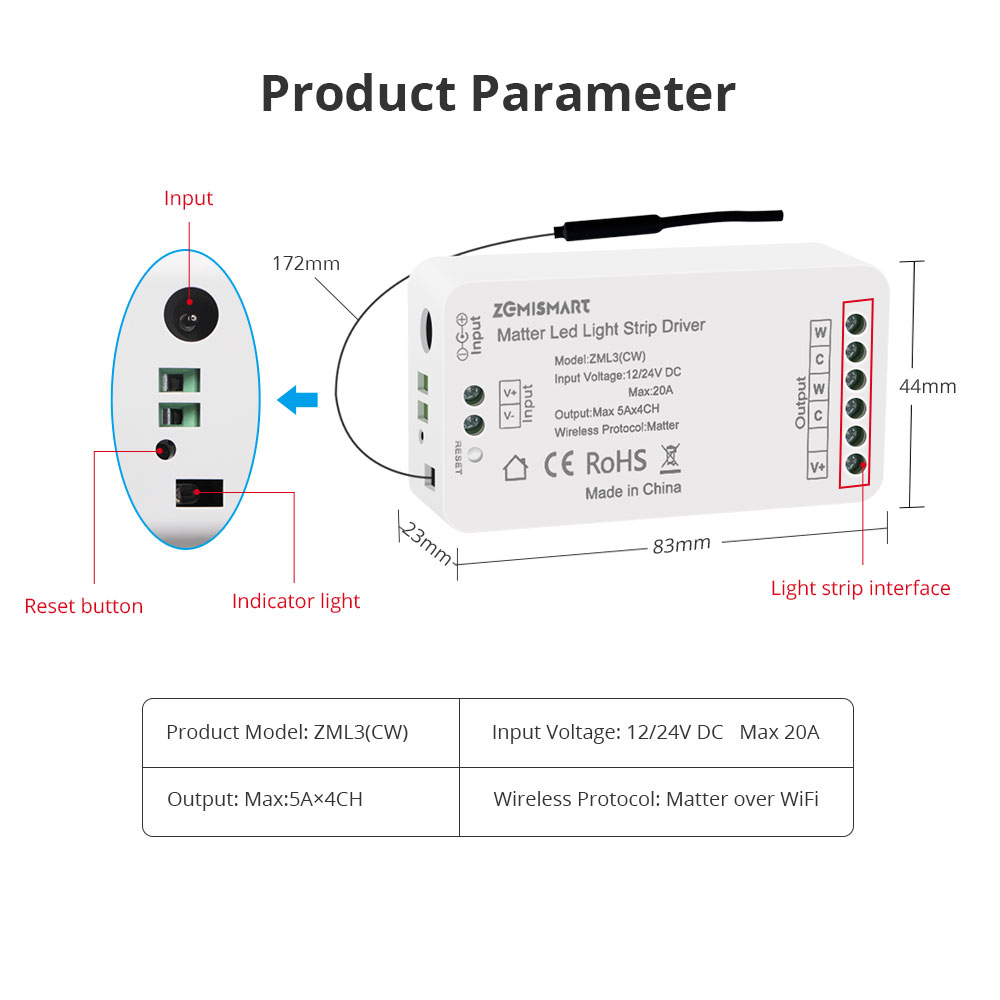 Zemismart Matter Over WiFi Led Strip Light Controller RGBCW Smart