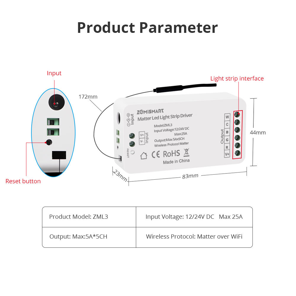 Zemismart Matter Over WiFi Led Strip Light Controller RGBCW Smart Led Driver Support Smartthings Alexa Google Home App Control