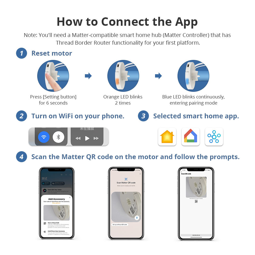 Zemismart Matter over Thread Built-in Battery Blind Motor compatible with 17/20/25/28mm Tubes HomeKit Google Home App Siri Control