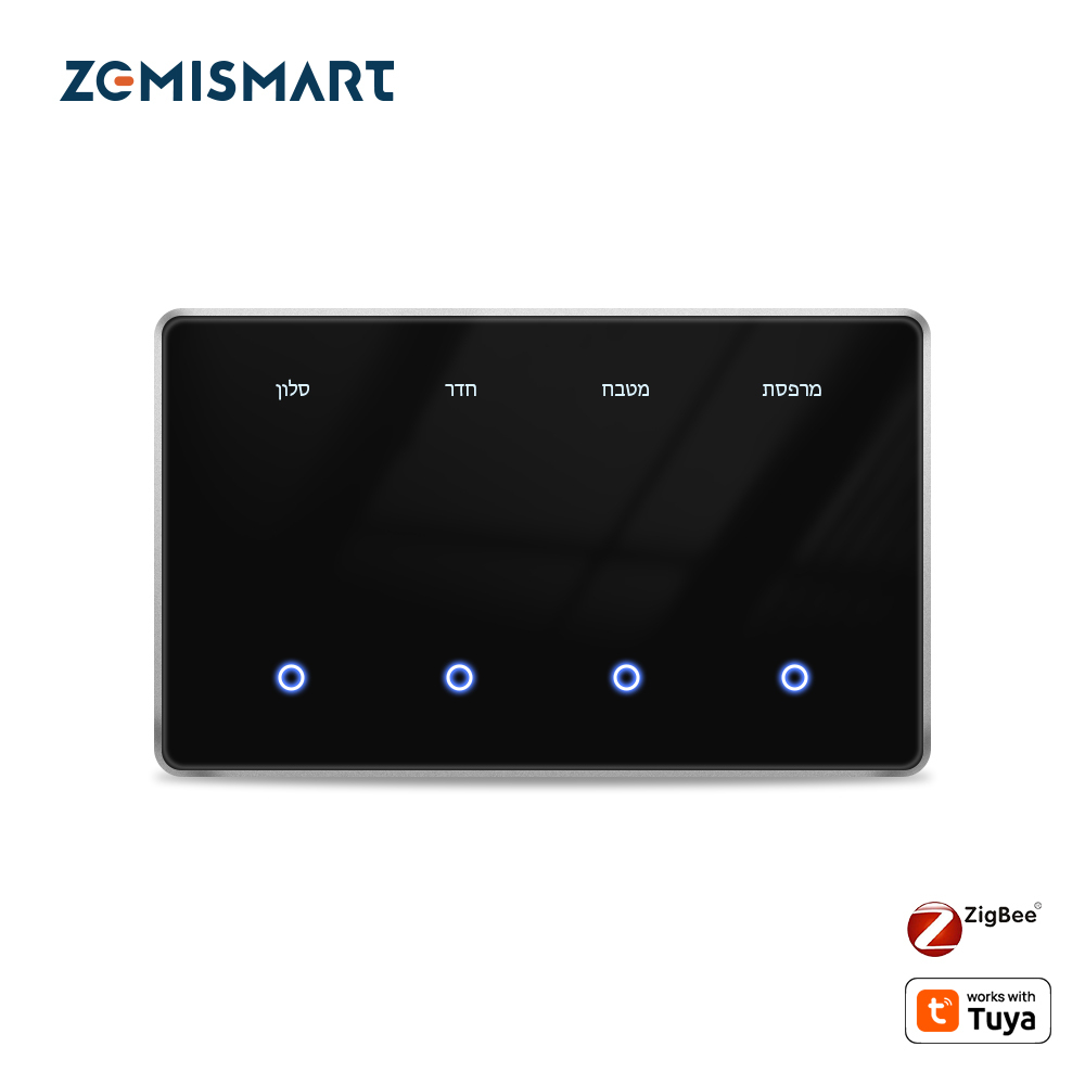 Zemismart Zigbee DIY Name Light Switch Horizontal with Display Screen Black Color Touch Panel Works with Tuya Smart App