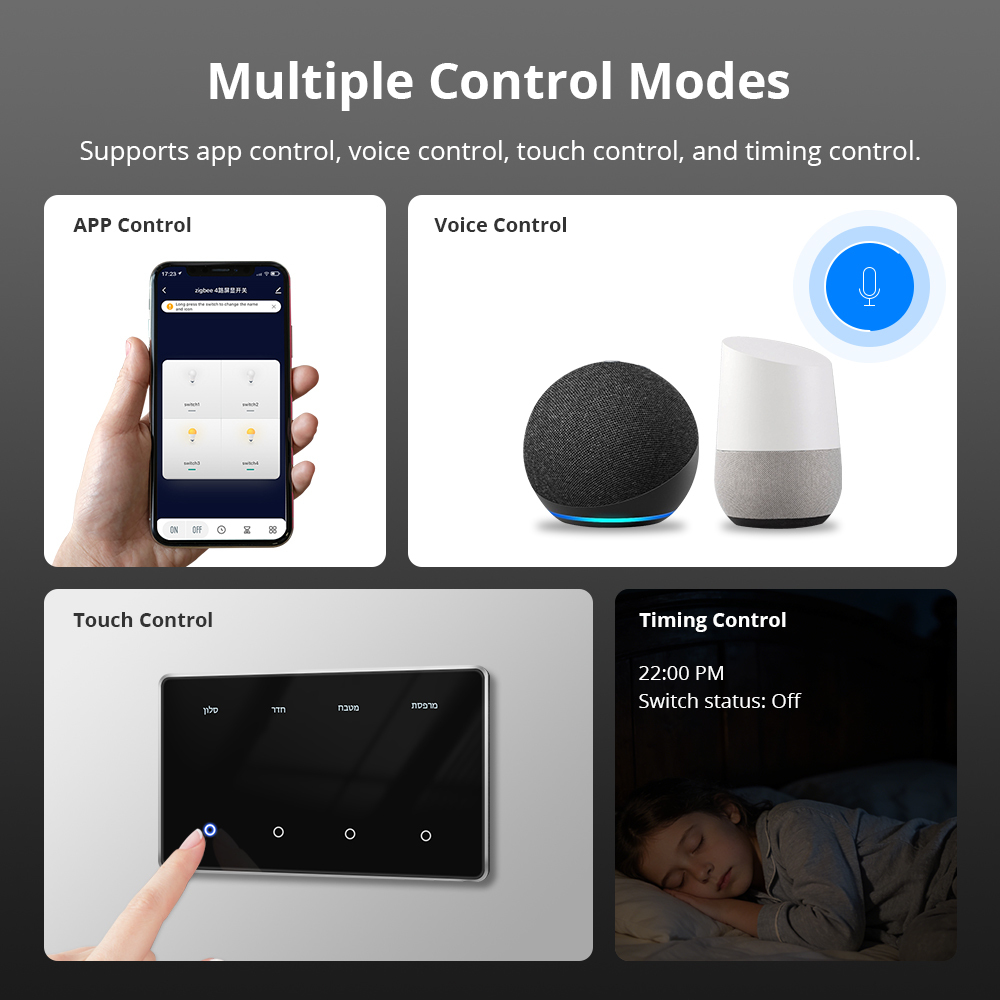 Zemismart Zigbee DIY Name Light Switch Horizontal with Display Screen Black Color Touch Panel Works with Tuya Smart App