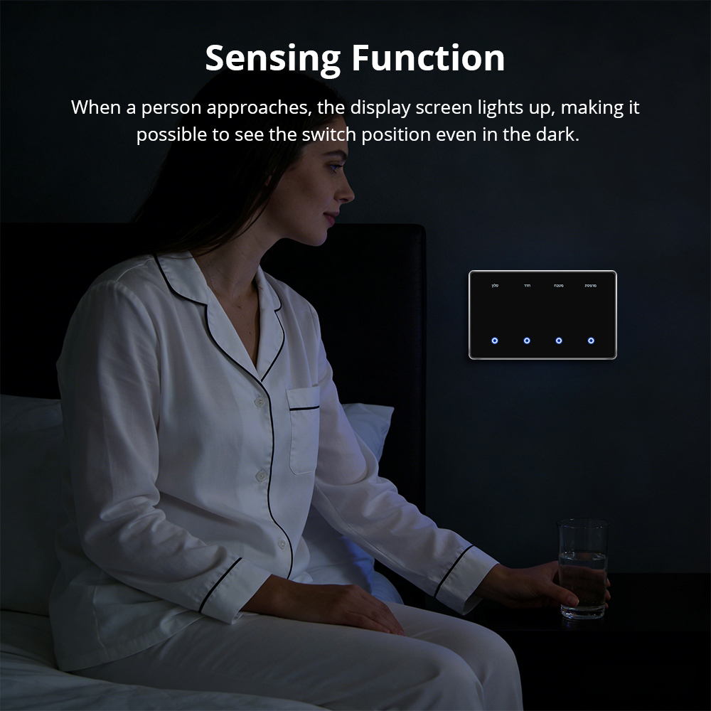 Zemismart Zigbee DIY Name Light Switch Horizontal with Display Screen Black Color Touch Panel Works with Tuya Smart App
