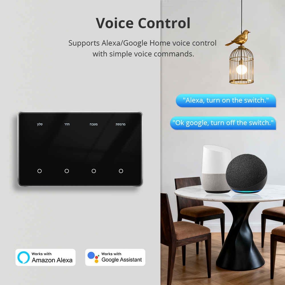 Zemismart Zigbee DIY Name Light Switch Horizontal with Display Screen Black Color Touch Panel Works with Tuya Smart App