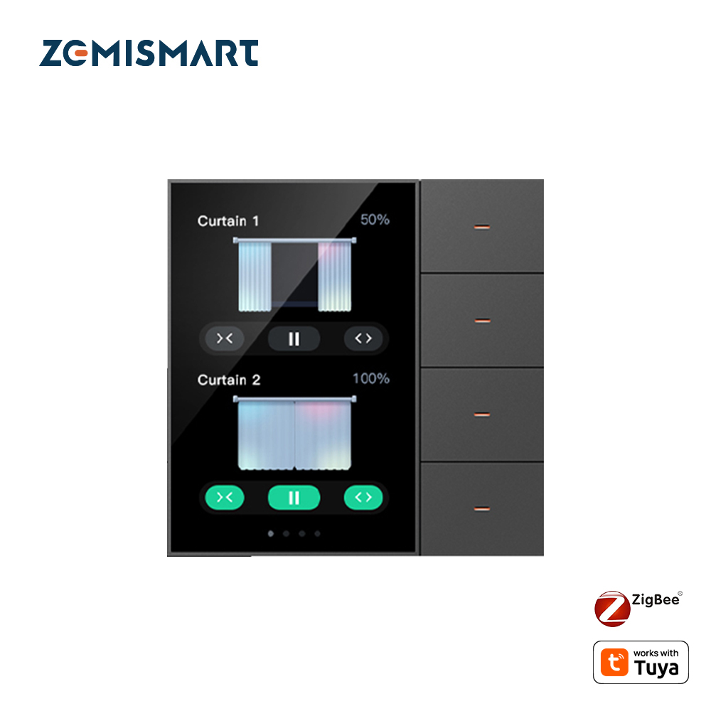 Zemismart 3.5 inch Zigbee Smart Panel Switch 4 Gang Wall Light Switch with Radar Sensor Dimming Switch Curtain Scene Switch