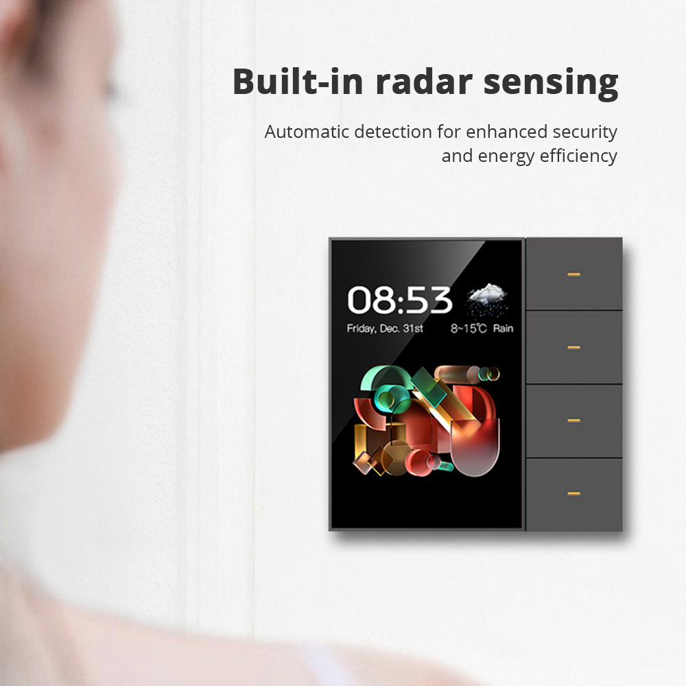 Zemismart 3.5 inch Zigbee Smart Panel Switch 4 Gang Wall Light Switch with Radar Sensor Dimming Switch Curtain Scene Switch