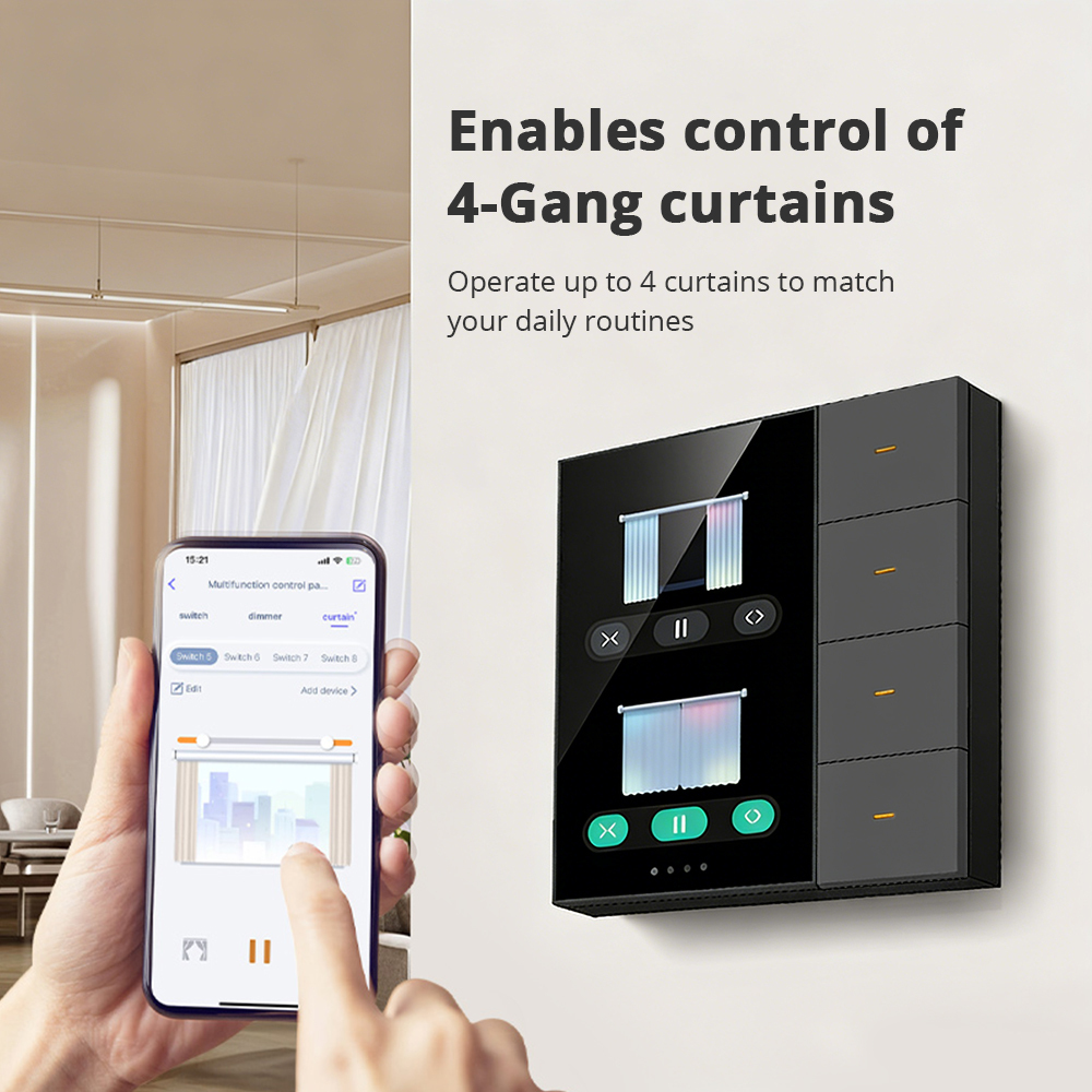 Zemismart 3.5 inch Zigbee Smart Panel Switch 4 Gang Wall Light Switch with Radar Sensor Dimming Switch Curtain Scene Switch