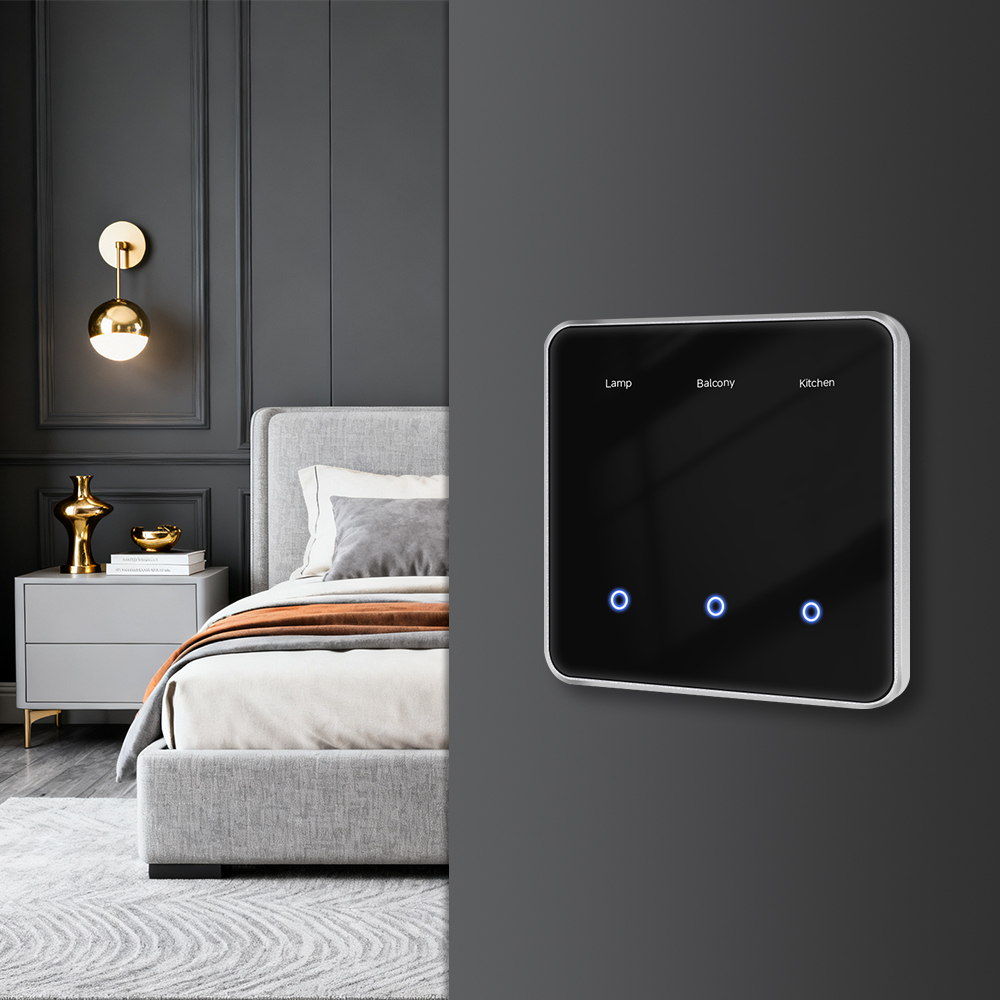 Zemismart Screen Light Switch DIY Name EU Type Switch with Display Screen Black Color Touch Panel Works with Tuya Smart App