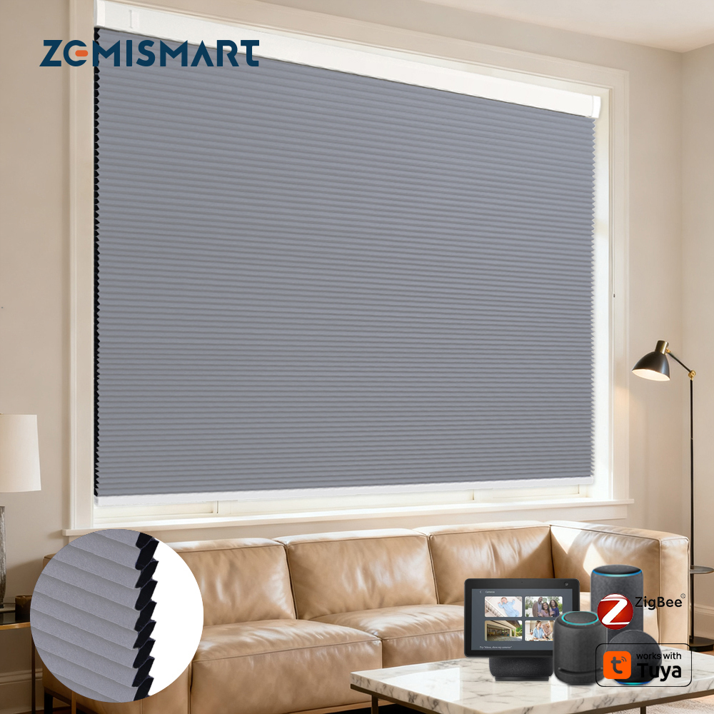 Zemismart Blackout Cellular Shade Zigbee Electric Honeycomb Ready-made Blind Built in battery Work with Tuya Alexa Google Home Timer Control