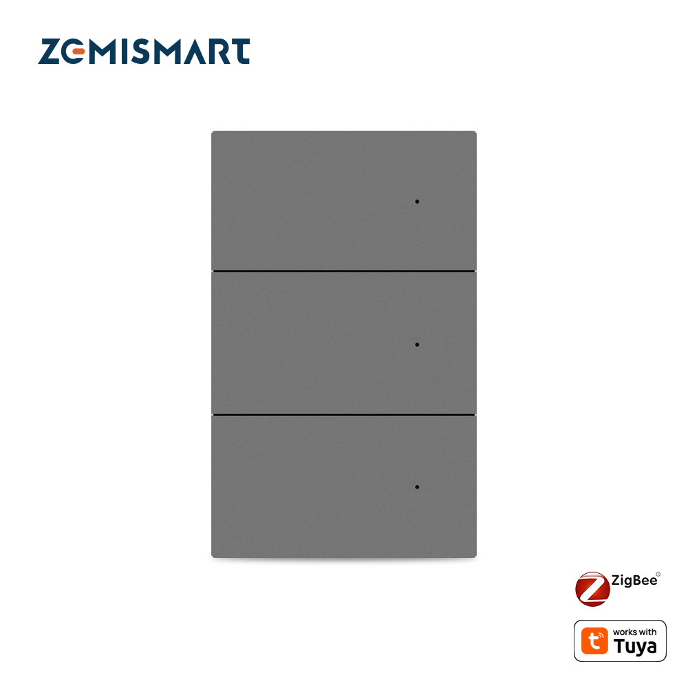 Zemismart Zigbee No Neutral Push Switch Grey Color with Aluminum Alloy Material Smart Life App Timer Alexa Google Home Voice Control