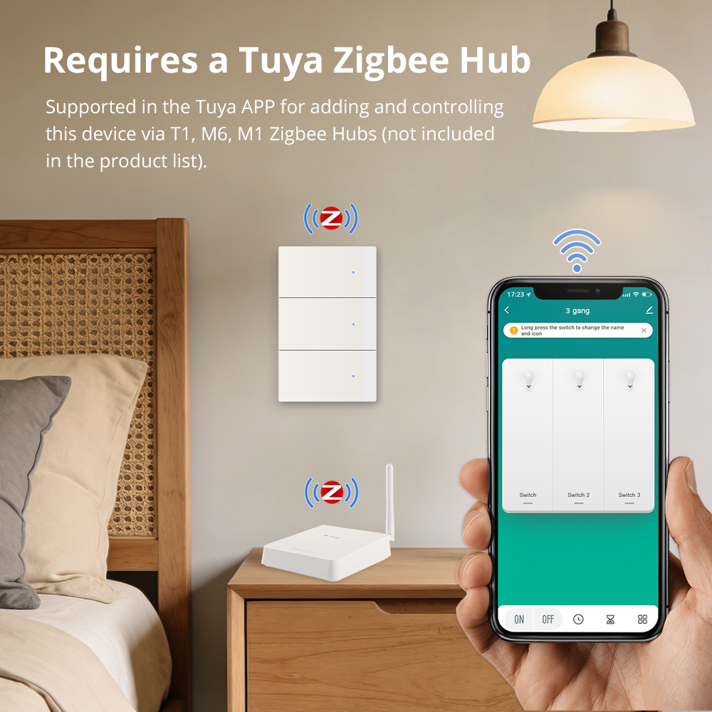 Zemismart Zigbee No Neutral Push Switch White Color with PC Material Smart Life App Timer Alexa Google Home Voice Control