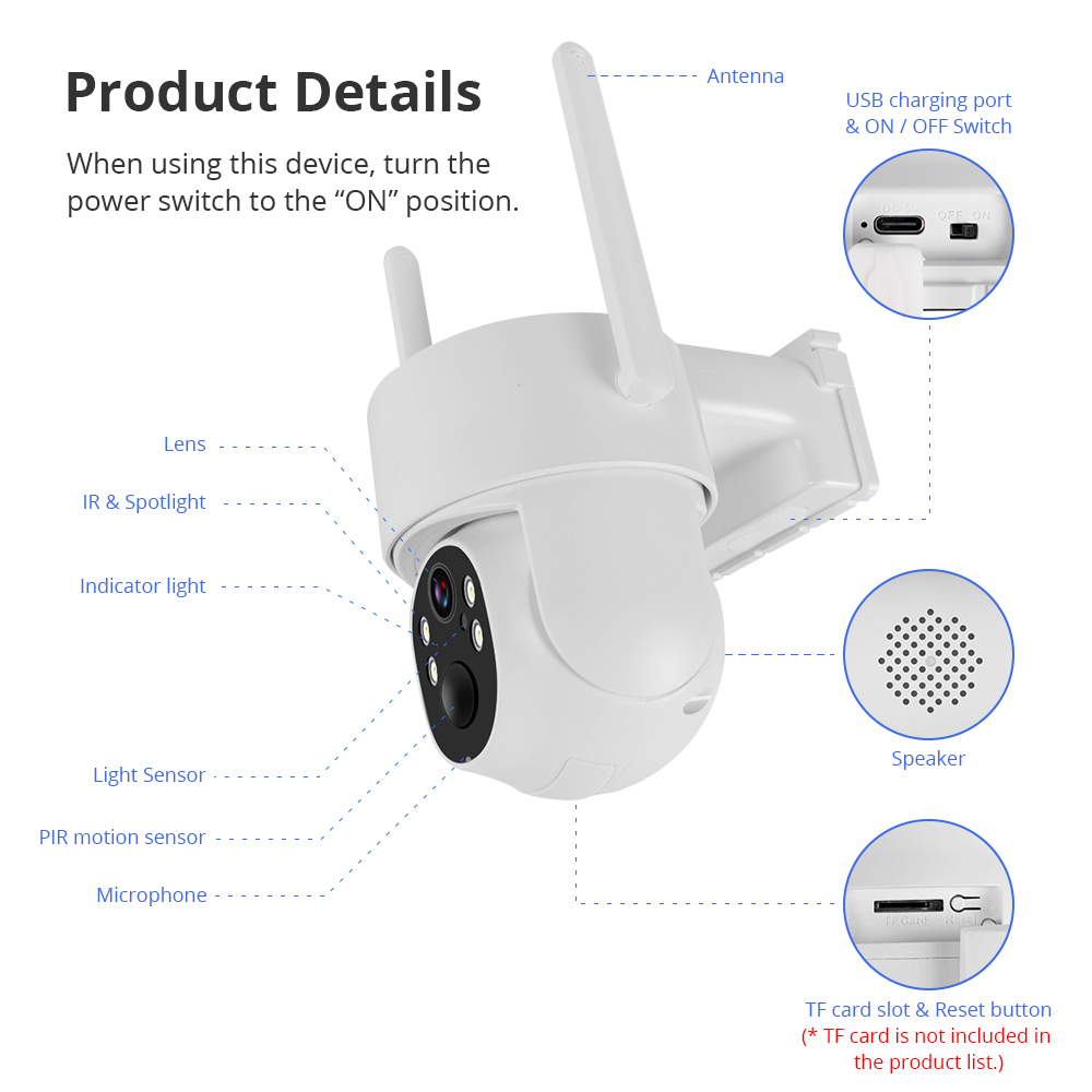 Zemismart Wifi Wireless Outdoor Solar Security Camera Two-way Audio App Monitoring Control